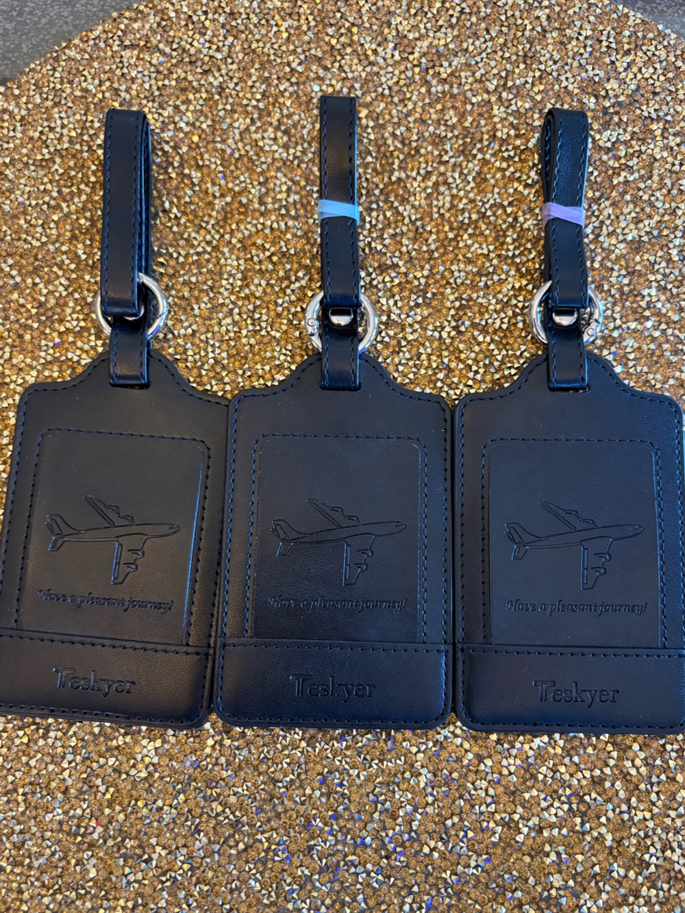 Teskyer NWT Black Leather Travel Luggage Tags - Set of 3